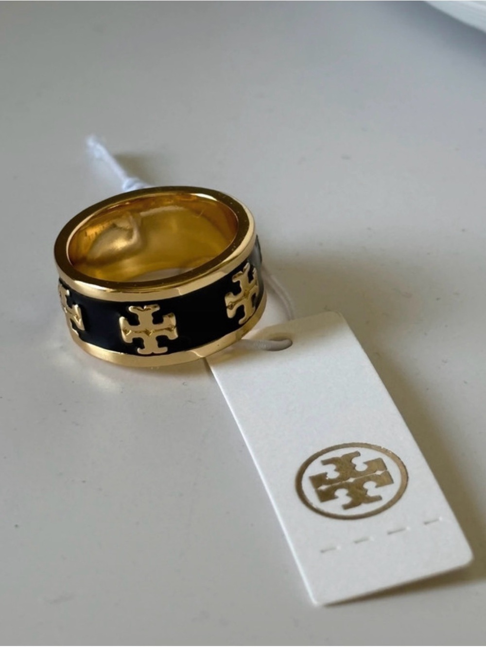Tory Burch Sz 7 Black Gold Enamel Ring